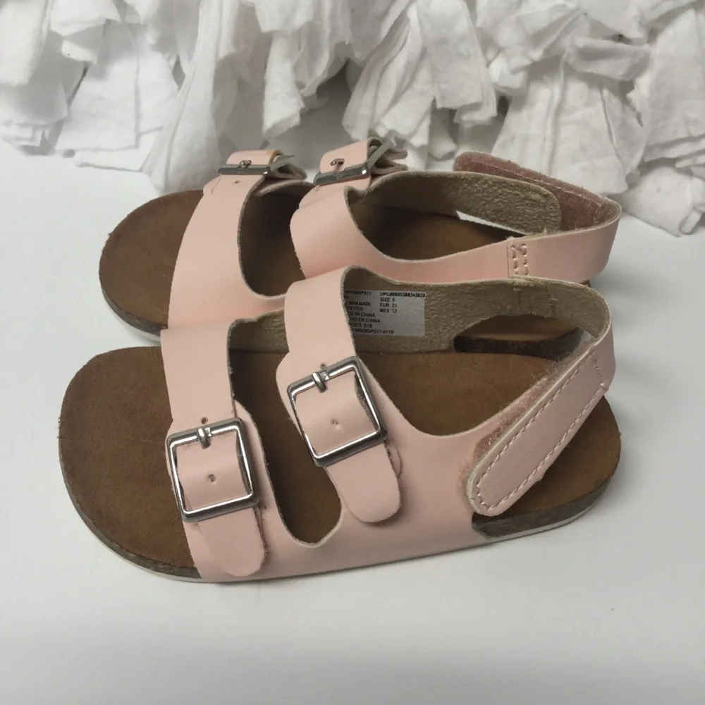 WONDER NATION sz 5 Girls Sandals Buckles + Hook n Loop Strap Pink